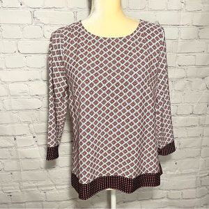 J. Crew 3/4 length sleeve round neck patterned blouse